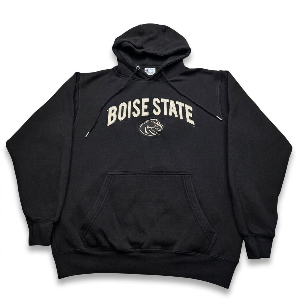 Zuni Sportswear Boise State Broncos Hoodie Mens Black Embroidered Sweatshirt L